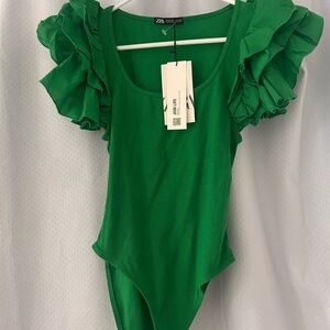 NWT Zara Green Ruffled One Piece